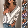 Striped Fashion V Neck Long Sleeve Sweater