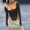Off Shoulder Long Sleeve Slash Buttons Rompers Bodysuit