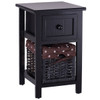 2 Tier 1 Drawer Bedside Organizer Wood Nightstand w/ Basket-Black