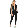 Black Plunging Cloak Sleeve Tapered Jumpsuit