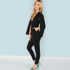 Black Plunging Cloak Sleeve Tapered Jumpsuit