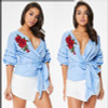“Bella” rose detail wrap bow tie blouse