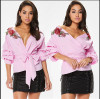“Bella” rose detail wrap bow tie blouse