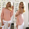 Ladies loose fit rugged sleeve boat neck sweater
