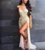 "Trophy" elegant sequined high split formal party dress