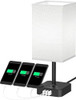 COZOO USB Bedside Table Desk Lamp with 3 USB Charging Ports,Black Charger Base with White Fabric Shade, LED Light for Bedroom/Nightstand/Living Room/Office/Desktop