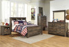 Cremona Brown Casual Bedroom Set: Full Bookcase Bed, Dresser, Mirror, Nightstand, Chest