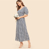 Vintage Black and White Double Button Down Gingham Midi Dress