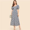 Vintage Black and White Double Button Down Gingham Midi Dress