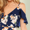 Navy Flounce Cold Shoulder Ruffle Hem Floral Print Boho Dress