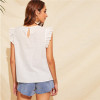 Cute Boho White Ruffle Trim Pompom Embroidery Top