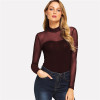 Solid Mock Neck Mesh Sheer Skinny Basic Bodysuit