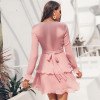 Elegant pleated chiffon  Long sleeve v neck ruffles white dress