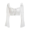 Vintage white sexy backless square collar criss ruffles crop top