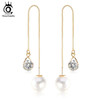 Water Drop Shape Crystal Stud Earrings with big Pearl