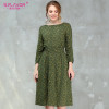 S.FLAVOR Spring Fashion Women A-line Dress O-neck Three Quarter Sleeve Knee-length Dress Female Elegant Printing Midi Vestidos