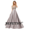BEPEITHY V-Neck Beads Bodice Open Back A Line Long Evening Dress Party Elegant Vestido De Festa Fast Shipping Prom Gowns