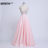 BEPEITHY V-Neck Beads Bodice Open Back A Line Long Evening Dress Party Elegant Vestido De Festa Fast Shipping Prom Gowns