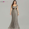 Plus Size Gold Sequined Evening Dresses Ever Pretty Mermaid V-Neck Elegant Women Formal Party Long Dresses Abendkleider 2020