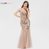Plus Size Gold Sequined Evening Dresses Ever Pretty Mermaid V-Neck Elegant Women Formal Party Long Dresses Abendkleider 2020