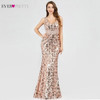 Plus Size Gold Sequined Evening Dresses Ever Pretty Mermaid V-Neck Elegant Women Formal Party Long Dresses Abendkleider 2020