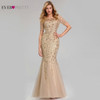 Plus Size Gold Sequined Evening Dresses Ever Pretty Mermaid V-Neck Elegant Women Formal Party Long Dresses Abendkleider 2020