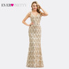 Plus Size Gold Sequined Evening Dresses Ever Pretty Mermaid V-Neck Elegant Women Formal Party Long Dresses Abendkleider 2020