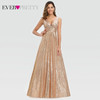 Plus Size Gold Sequined Evening Dresses Ever Pretty Mermaid V-Neck Elegant Women Formal Party Long Dresses Abendkleider 2020