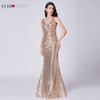 Plus Size Gold Sequined Evening Dresses Ever Pretty Mermaid V-Neck Elegant Women Formal Party Long Dresses Abendkleider 2020