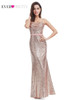 Plus Size Gold Sequined Evening Dresses Ever Pretty Mermaid V-Neck Elegant Women Formal Party Long Dresses Abendkleider 2020