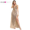 Plus Size Gold Sequined Evening Dresses Ever Pretty Mermaid V-Neck Elegant Women Formal Party Long Dresses Abendkleider 2020