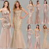 Plus Size Gold Sequined Evening Dresses Ever Pretty Mermaid V-Neck Elegant Women Formal Party Long Dresses Abendkleider 2020