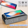 LED Electric Alarm Clock Digital Thermometer Clock HD Mirror Clock with Phone Wireless Charger and Date