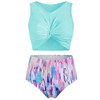 Feather Printed Twist Front Padded Tankini Swimsuit