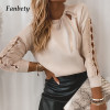 Women Casual Elegant Sequins Long Sleeve Blouse Shirts 2020 Autumn O-Neck Pullovers Tops Ladies Fashion Patchwork Print Blusa