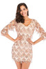Half Sleeves Short Gold Party Dress with Tassel / Sequins