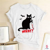 Black Cat What Tshirt Murderous Cat Knife Women Funny T Shirt Short Sleeve Halloween Tops Tees