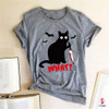 Black Cat What Tshirt Murderous Cat Knife Women Funny T Shirt Short Sleeve Halloween Tops Tees