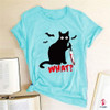 Black Cat What Tshirt Murderous Cat Knife Women Funny T Shirt Short Sleeve Halloween Tops Tees