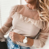 Women Elegant Long Sleeve Lace Ruffles Blouses Shirt 2020 Autumn Casual O-Neck Pullover Tops Office Lady Sexy Hollow Out Blusa