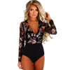 Women's Elegant V-Neck Sequin Mesh Bodysuit