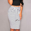 Women's High Waist Vintage Pencil Striped Skirt w/ Sash