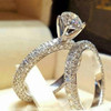 2Pcs/set Luxury Crystal Zircon Wedding Rings For Women Charm Silver Color Shiny Engagement Rings Set  Jewelry Accessories Gifts