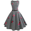 Black Stripes Sleeveless Scoop Neck 50s Dress with Rose Print
