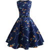 Blue Vine Print Sleeveless Scoop Neck 50s Dress