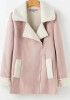 Pink Pockets Long Sleeve Suede Trench Coat