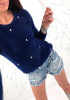 Sapphire Blue Beading Round Neck Long Sleeve Fashion Pullover Sweater Sapphire Blue Beading Round Neck Long Sleeve Fashion Pullover Sweater