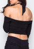 Black Plain Cut Out Crop Tie Back Backless T-Shirt