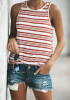 White Red Striped Irregular Round Neck Sleeveless Vest
