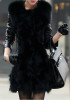 Black Patchwork Faux Fur Turndown Collar Single Breasted Pockets Elegant Cardigan Coat